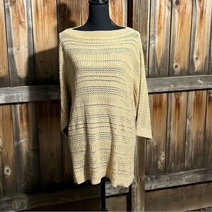 Chico’s travelers top knit sweater crochet gold metallic 4 FIRM on PRICE
